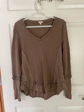 Dylan Brown V-Neck cotton Long Sleeve Top size L